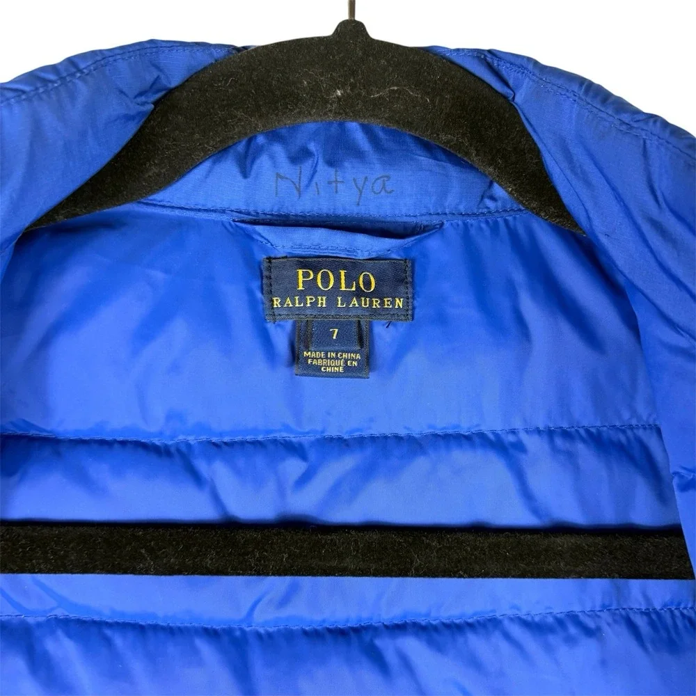 Polo Ralph Lauren Puffer Vest Jacket Boys 7 Blue Red Pony Logo Full Zip Quilted